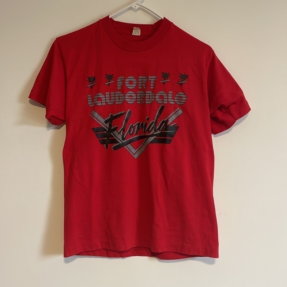 VTG 90s Tourist Tee Florida T-Shirt Single Stitch Red Lauderdale Med Screen Star
